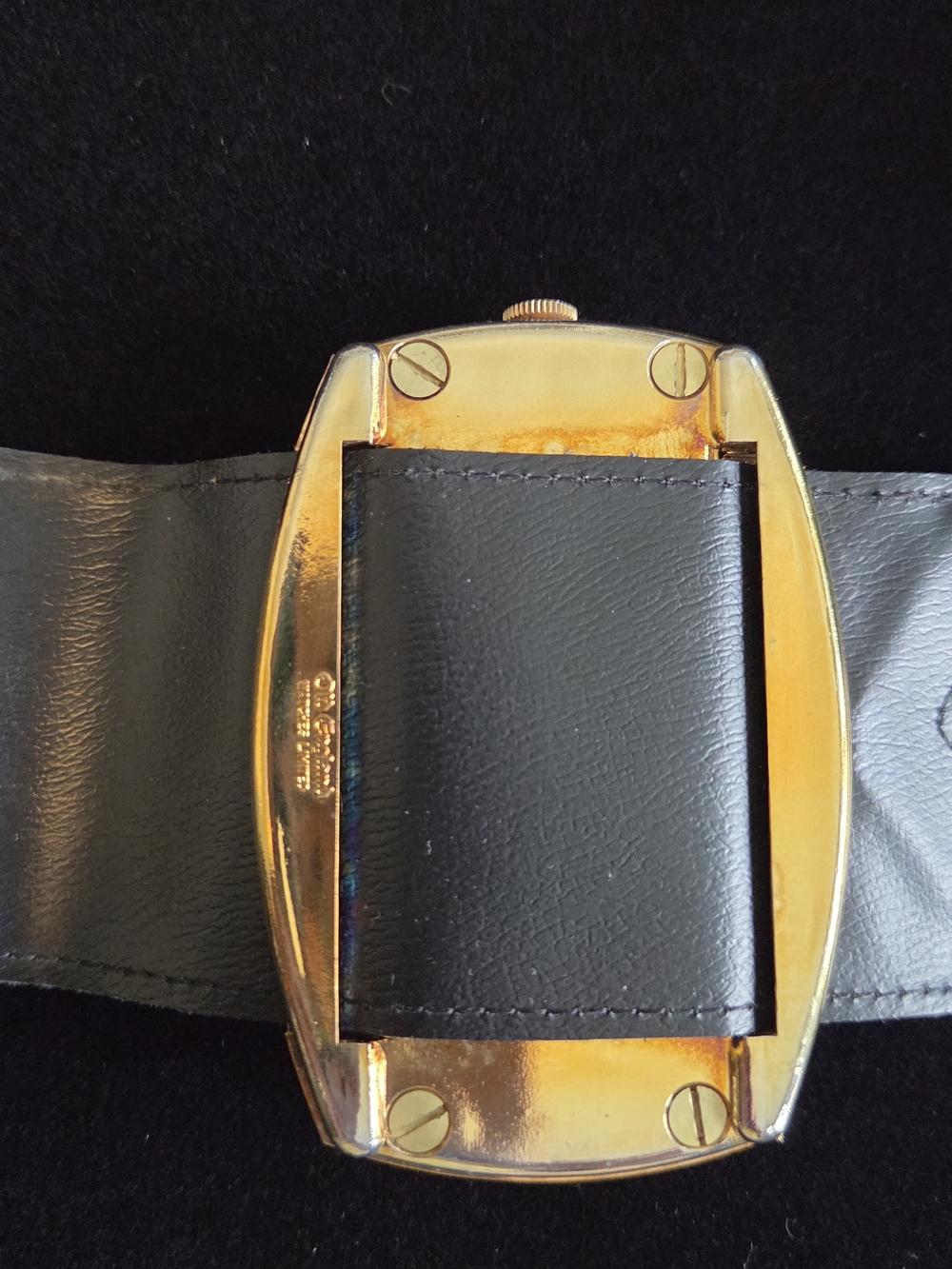 Vintage Black Suede Belt with Decorative Watch Face Buckle - Picture 9 of 16
